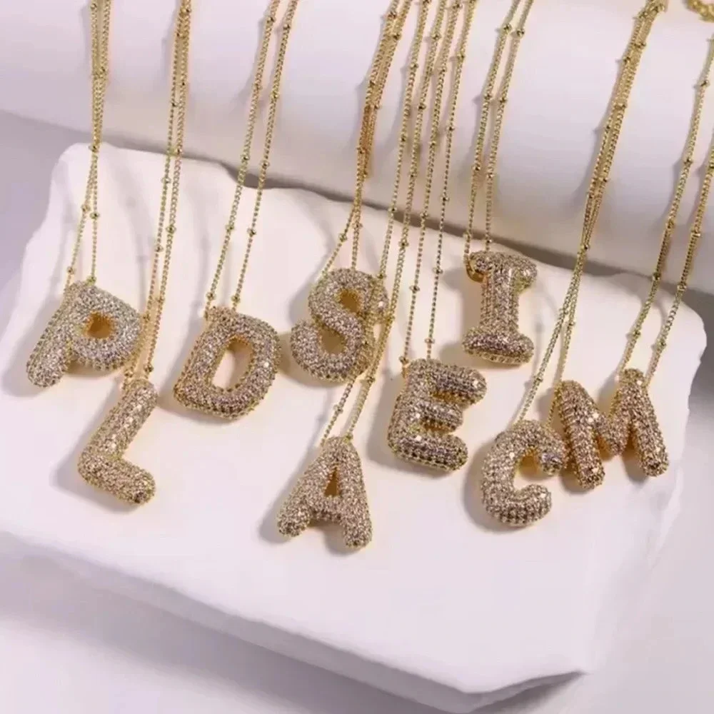Gold Initial Necklace with Sparkling Letter Pendant